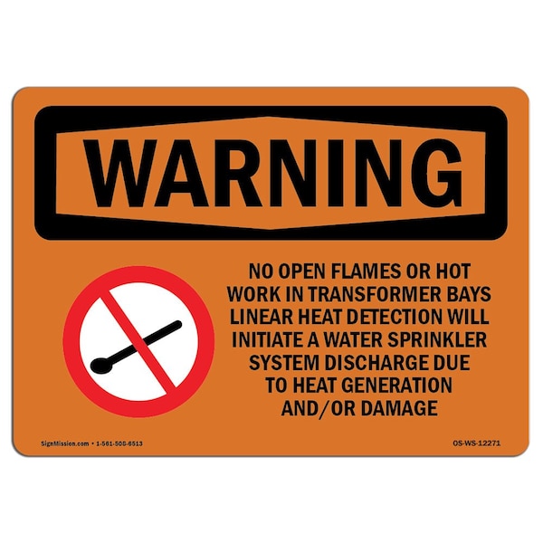 OSHA WARNING Sign, No Open Flames Or Hot Work In, 18in X 12in Aluminum, 12" W, 18" L, Landscape